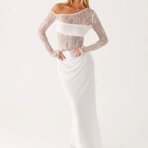 Peppermayo White One Shoulder Lace Dress